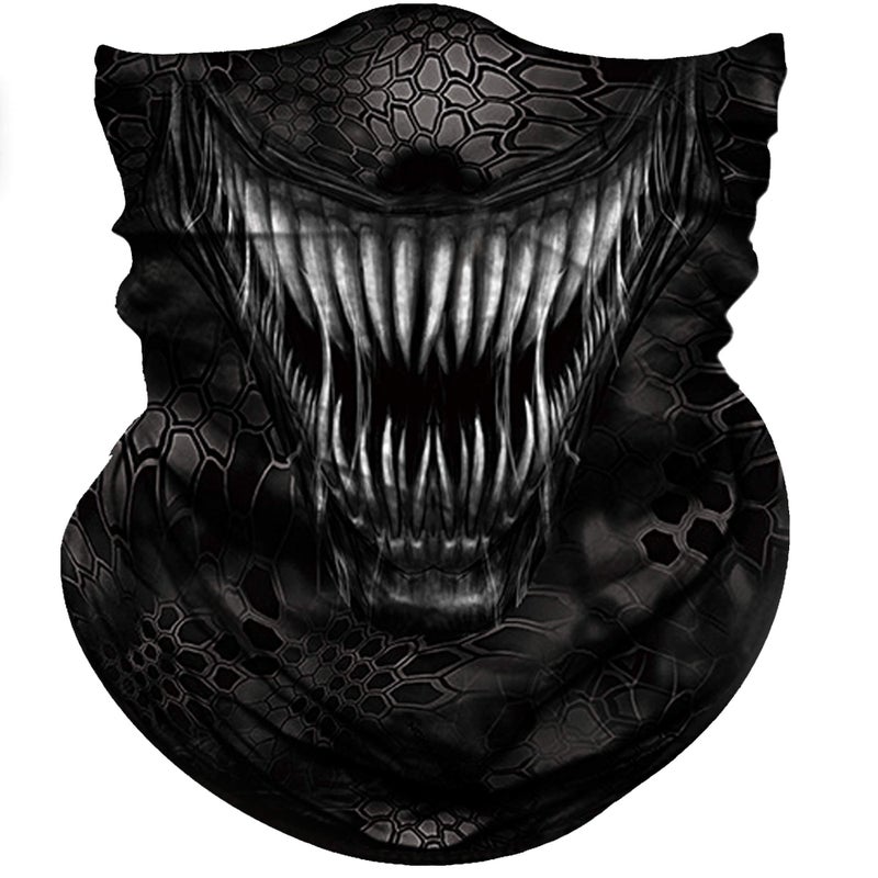 Obacle Motorcycle Face Mask Sun Dust Wind Protection Tube Mask Seamless Bandana Face Mask for Men Women Bike Riding Cycling Biker Fishing Outdoor Festival (White Teeth Black Mask) - Image 1